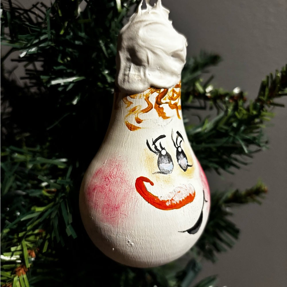 Free Bag/Festive Snowman Ornament handcrafted from a Lightbulb. Festival buy.